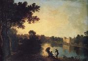 View from the South-east with the house and bridge beyond the lake and basin, Richard  Wilson